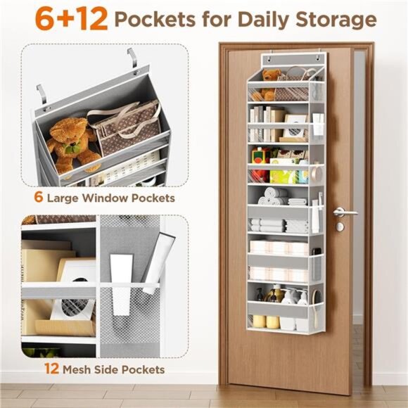 Over The Door Organizer Hanging Storage 6 Shelf Clear Pockets Closet Bathroom - Picture 4 of 7